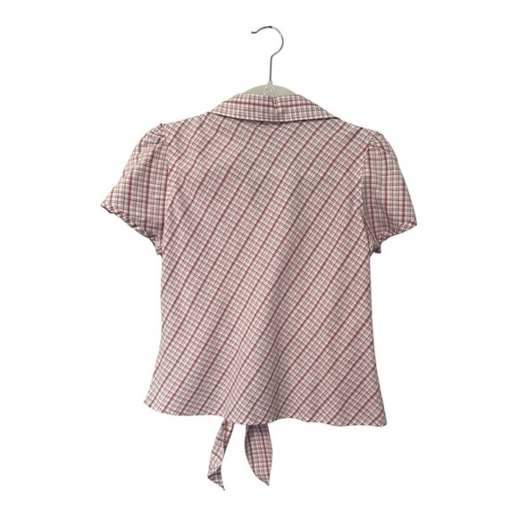 Dorothy Perkins Short Sleeve Tie Front Snap Button Plaid Blouse - Size Medium - Picture 2 of 14